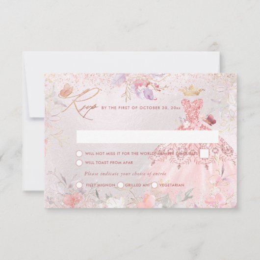 Quinceanera RSVP Blush Pink Dress Save The Date (Achterkant)