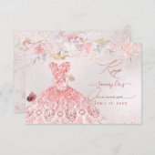Quinceanera RSVP Blush Pink Dress Save The Date (Voorkant / Achterkant)