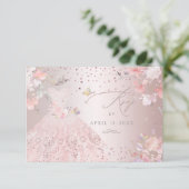 Quinceanera RSVP Blush Pink Gown Sweet Peas Kaart (Staand voorkant)