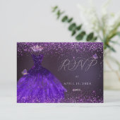 Quinceanera RSVP Butterfly Ultra Violet Gown Kaart (Staand voorkant)