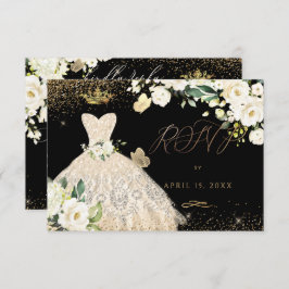 Quinceanera RSVP Champagne Gold Glitter Gown Kaart