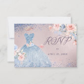 Quinceanera RSVP Dusty Blue Glitter Gown Kaart (Voorkant)