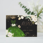 Quinceanera RSVP Emerald Green Glitter Kaart (Staand voorkant)