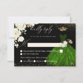Quinceanera RSVP Emerald Green Glitter Kaart (Achterkant)