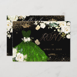 Quinceanera RSVP Emerald Green Glitter Kaart