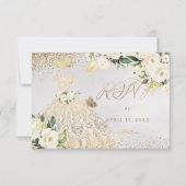 Quinceanera RSVP Gold Glitter Gown Invitation Kaart (Voorkant)