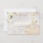 Quinceanera RSVP Gold Glitter Gown Invitation Kaart (Achterkant)
