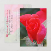 Quinceanera RSVP Red Rose Kaartje (Voorkant / Achterkant)