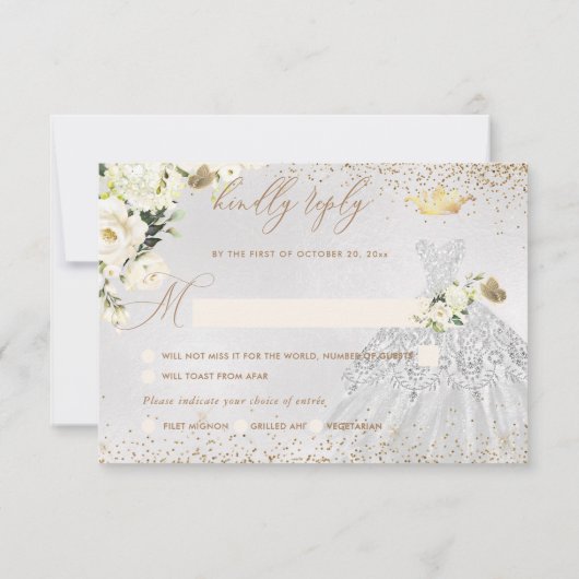 Quinceanera RSVP Silver Glitter Gown Invitation Kaart (Achterkant)