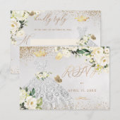 Quinceanera RSVP Silver Glitter Gown Invitation Kaart (Voorkant / Achterkant)