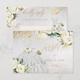 Quinceanera RSVP Silver Glitter Gown Invitation Kaart