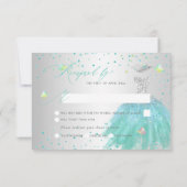 Quinceanera RSVP Turquoise Silver Glitter Gown Inv Kaart (Achterkant)