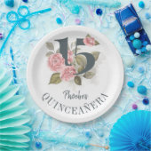 Quinceanera Rustic 15th Birthday Floral Papieren Bordje (Feest)