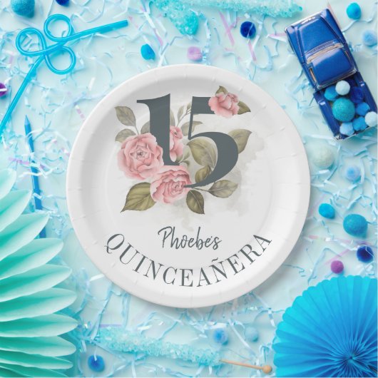 Quinceanera Rustic 15th Birthday Floral Papieren Bordje (Feest)