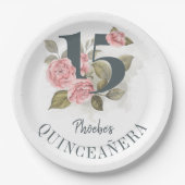 Quinceanera Rustic 15th Birthday Floral Papieren Bordje (Voorkant)