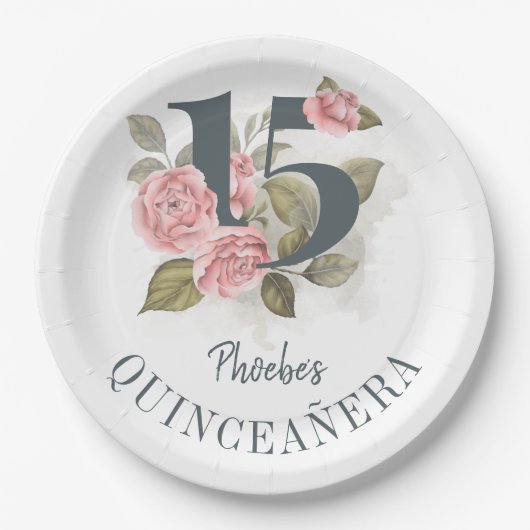 Quinceanera Rustic 15th Birthday Floral Papieren Bordje (Voorkant)