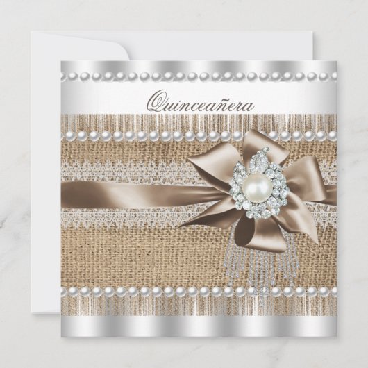 Quinceanera Rustic Burlap Pearl Lace Pearl Kaart (Voorkant)