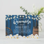 Quinceanera Rustic Daisy Flowers Barrel Navy Blue Kaart (Staand voorkant)