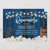 Quinceanera Rustic Daisy Flowers Barrel Navy Blue Kaart (Voorkant / Achterkant)