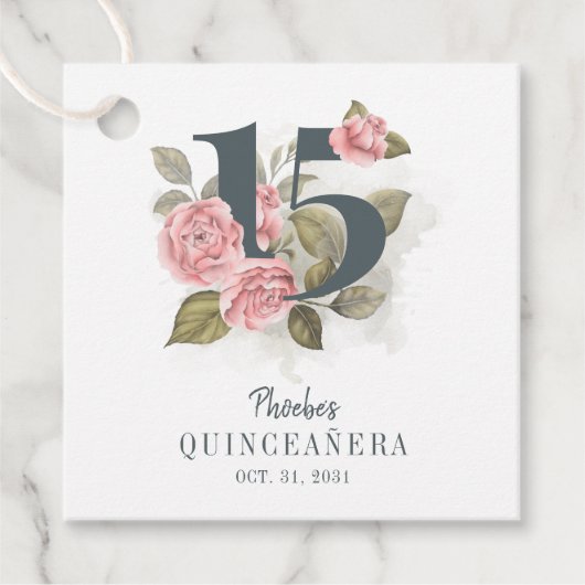 Quinceanera Rustic Floral 15e verjaardag Bedankjes Labels (Voorkant)