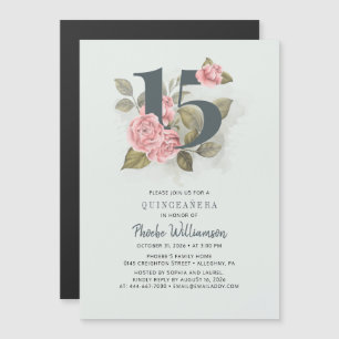 Quinceanera Rustic Floral 15e verjaardag Magnetische Uitnodiging