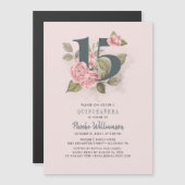 Quinceanera Rustic Floral 15e verjaardag Magnetische Uitnodiging (Voorkant / Achterkant)