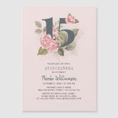 Quinceanera Rustic Floral 15e verjaardag Magnetische Uitnodiging (Voorkant)