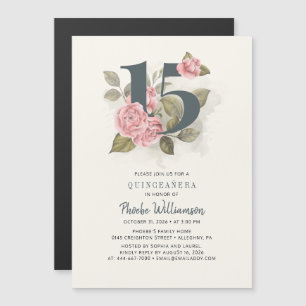 Quinceanera Rustic Floral 15e verjaardag Magnetische Uitnodiging