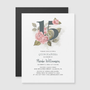 Quinceanera Rustic Floral 15e verjaardag Magnetische Uitnodiging