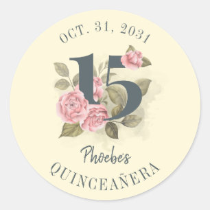 Quinceanera Rustic Floral 15e verjaardag Ronde Sticker