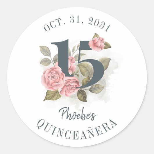 Quinceanera Rustic Floral 15e verjaardag Ronde Sticker (Voorkant)