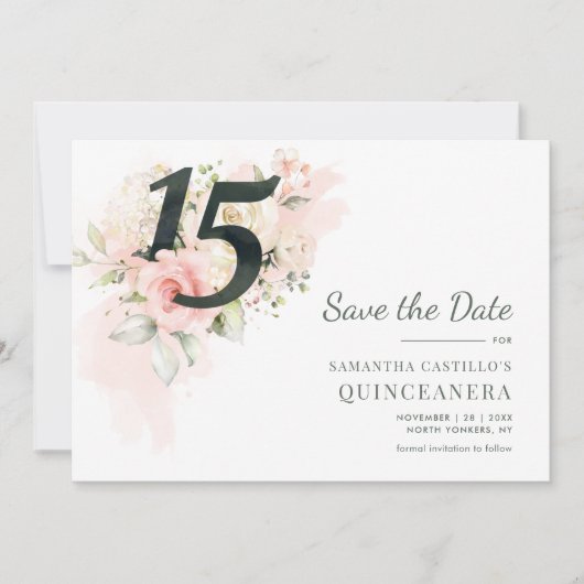 Quinceanera Rustic Floral 15e verjaardag Save The Date (Voorkant)