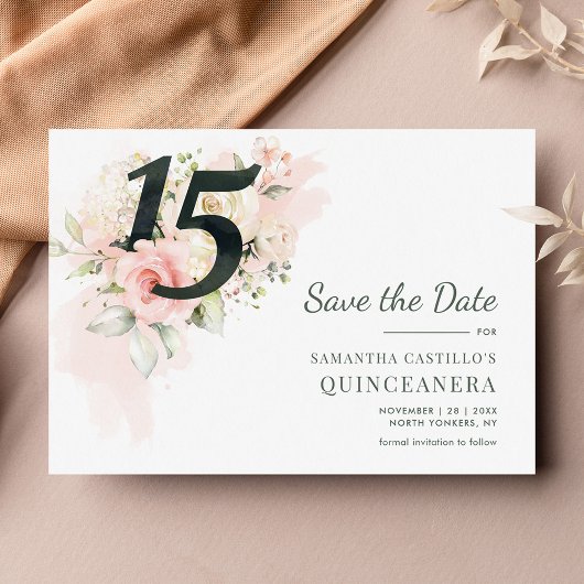 Quinceanera Rustic Floral 15e verjaardag Save The Date