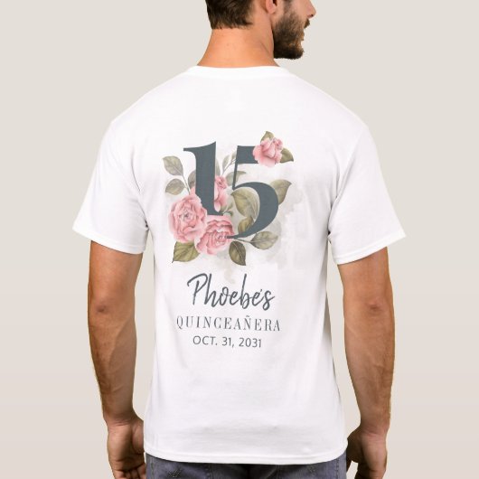 Quinceanera Rustic Floral 15e verjaardag T-shirt (Achterkant)