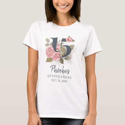 Quinceanera Rustic Floral 15e verjaardag T-shirt (Voorkant)