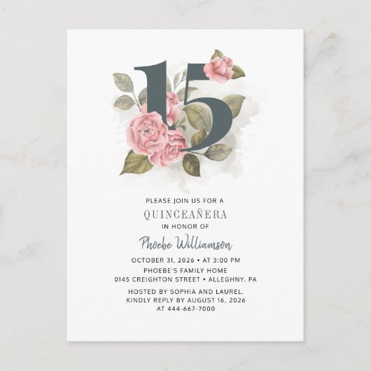 Quinceanera Rustic Floral 15e verjaardag Uitnodiging Briefkaart (Voorkant)