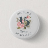 Quinceanera Rustic Floral 15th Birthday Button (Voorkant)