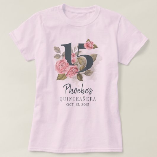 Quinceanera Rustic Floral 15th Birthday Matching T-shirt (Design voorkant)