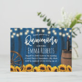 Quinceanera Rustic Sunflower Barrel Navy Blue Kaart (Staand voorkant)