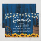 Quinceanera Rustic Sunflower Barrel Navy Blue Kaart (Voorkant / Achterkant)