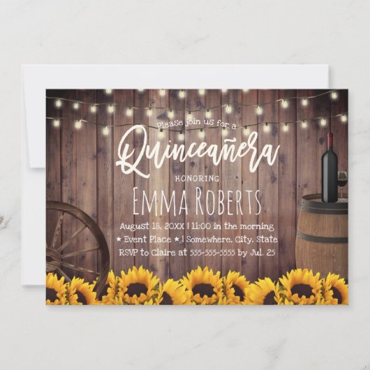 Quinceanera Rustic Sunflower Wood Barrel Birthday Kaart (Voorkant)