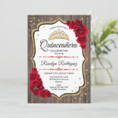 Quinceanera - Rustic Wood Red Roses Kaart (Staand voorkant)