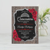 Quinceanera - Rustic Wood Silver Red Kaart (Staand voorkant)