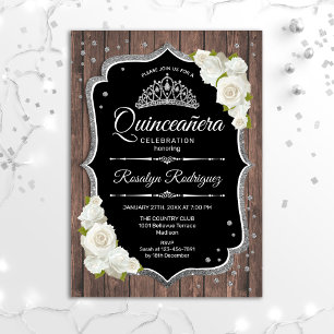 Quinceanera - Rustic Wood Silver White Kaart