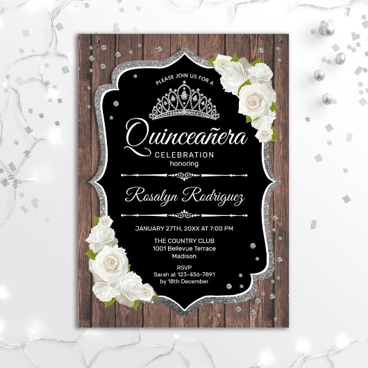 Quinceanera - Rustic Wood Silver White Kaart