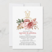 Quinceanera Rustieke Bloemen Faux Gouden Jurk 15e Kaart (Voorkant)