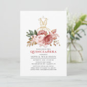 Quinceanera Rustieke Bloemen Faux Gouden Jurk 15e Kaart (Staand voorkant)