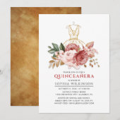 Quinceanera Rustieke Bloemen Faux Gouden Jurk 15e Kaart (Voorkant / Achterkant)