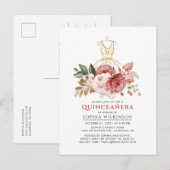 Quinceanera Rustieke Bloemen Faux Gouden Jurk 15e Uitnodiging Briefkaart (Voorkant / Achterkant)