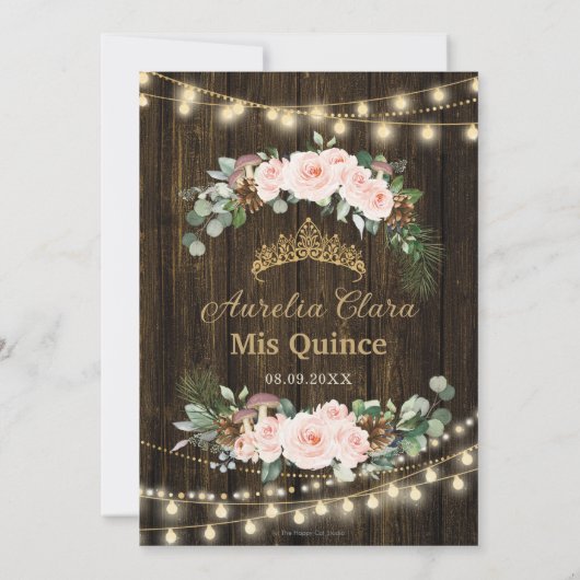 Quinceañera Rustieke Blush Bloemen Betoverd Bos Kaart (Achterkant)